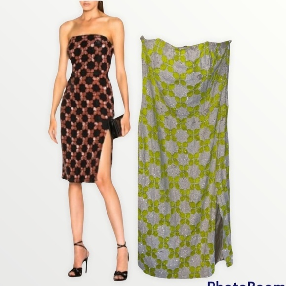 NWT RETROFETE x REVOLVE Yellow & White Sequin Strapless Jacqueline Dress, Small - Picture 1 of 9
